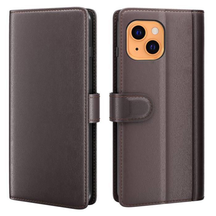 Bild 1, iPhone 13 Mini - Premium Äkta Läder Fodral - Brun
