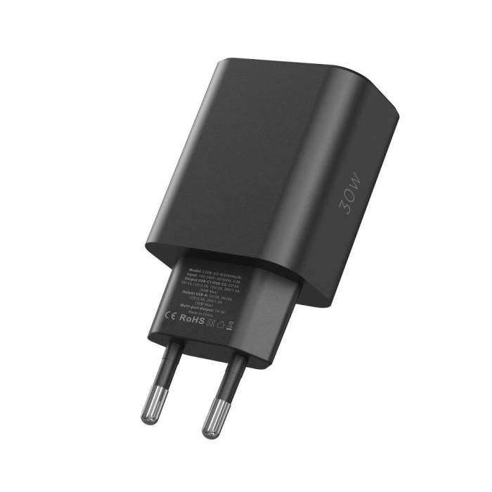 Bild 4, Tech-Protect 30W PD/QC Väggladdare 2x USB-C 1x USB-A Svart