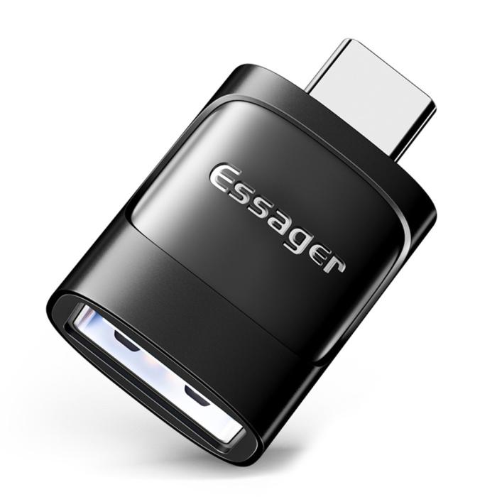 Bild 1, ESSAGER USB-A Hona till USB-C 3.0 Adapter, 5Gbps Svart
