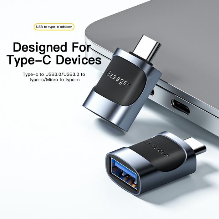 Bild 2, ESSAGER USB-A Hona till USB-C 3.0 Adapter, 5Gbps Svart
