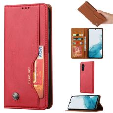 Samsung Galaxy S25 Fodral Flip L&auml;der Med Kortficka R&ouml;d