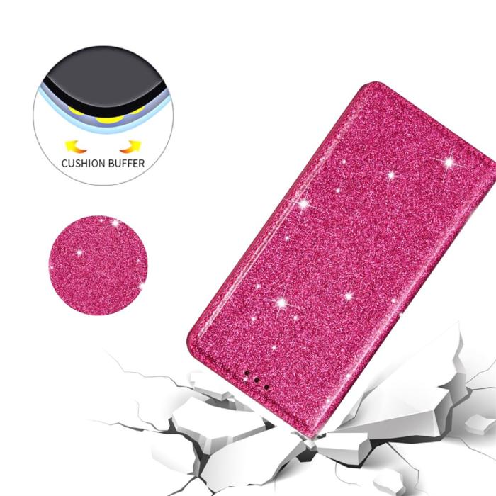 Bild 4, iPhone 15 Fodral Flip Glitter Rosa