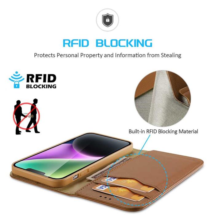 Bild 4, DUX DUCIS iPhone 15 Plus Fodral RFID Läder Brun