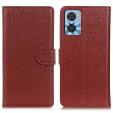 Motorola Moto E22i Fodral Litchi L&auml;der Brun
