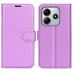 Xiaomi Redmi Note 14 5G Fodral Litchi L&auml;der Lila