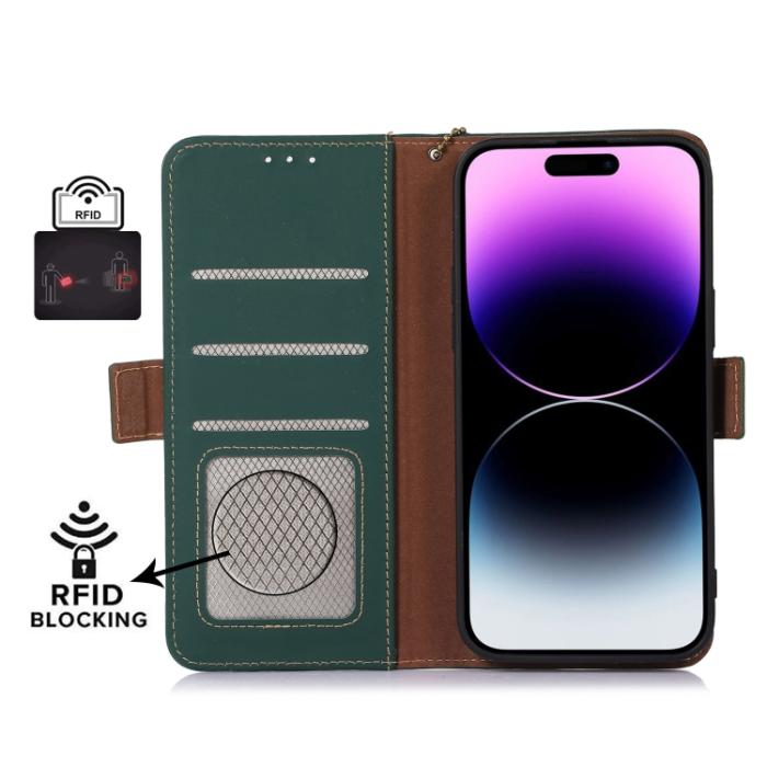 Bild 4, iPhone 15 Pro Fodral RFID Äkta Läder Grön