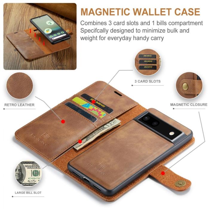 Bild 4, DG.MING Google Pixel 6A 2in1 Magnet Fodral / Skal Brun
