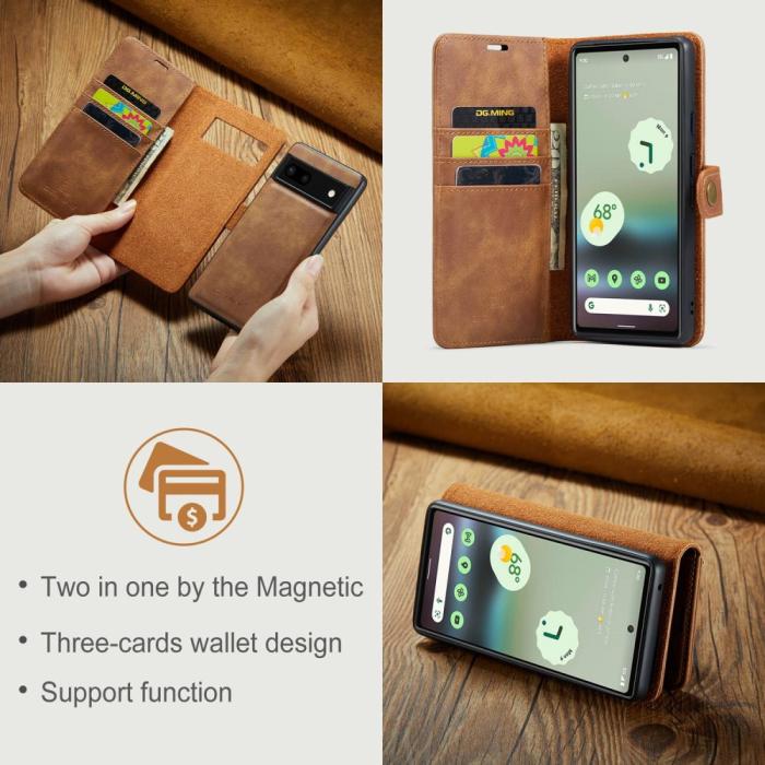 Bild 6, DG.MING Google Pixel 6A 2in1 Magnet Fodral / Skal Brun
