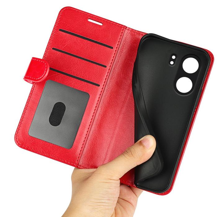Bild 4, Xiaomi Redmi 13C 4G Fodral Crazy Horse Läder Röd