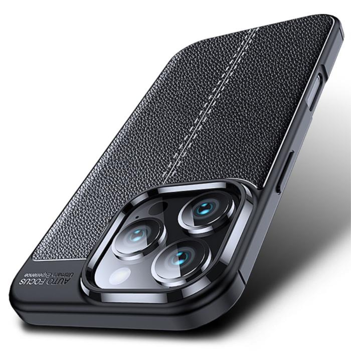 Bild 2, iPhone 16 Pro Max Skal Litchi Textur Svart