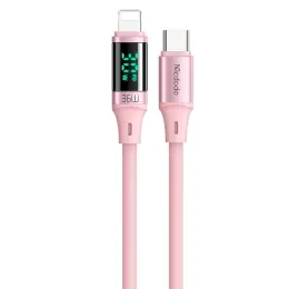 Mcdodo 36W 1.8m PD USB-C - Lightning LED Silikon Kabel Rosa