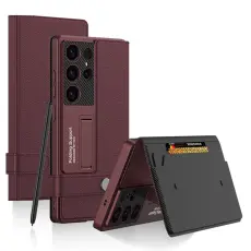 GKK Galaxy S25 Ultra Fodral Kickstand L&auml;der R&ouml;d