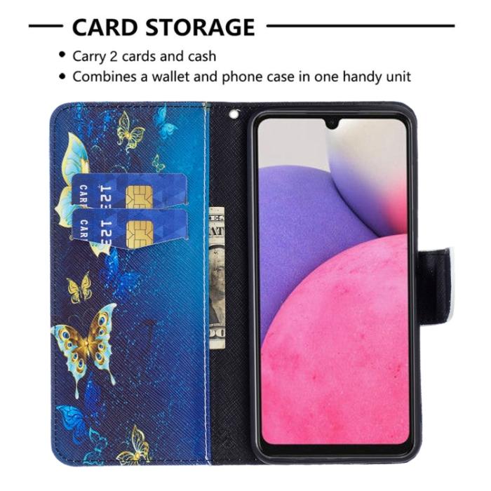 Bild 5, Samsung Galaxy A33 5G Fodral Med Tryck Blå/Guld Fjärilar