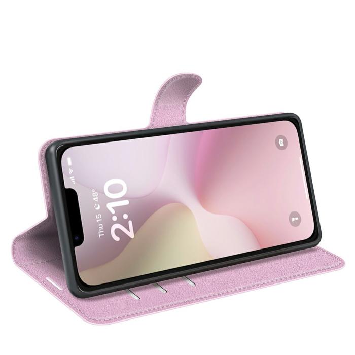 Bild 3, iPhone 17e / 16e Fodral Litchi Läder Ljus Rosa