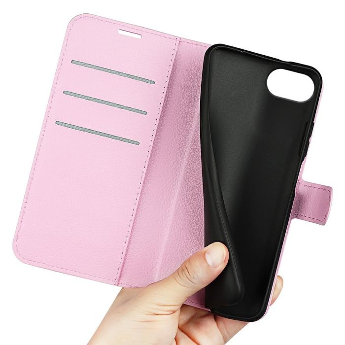 Bild 4, iPhone 17e / 16e Fodral Litchi Läder Ljus Rosa