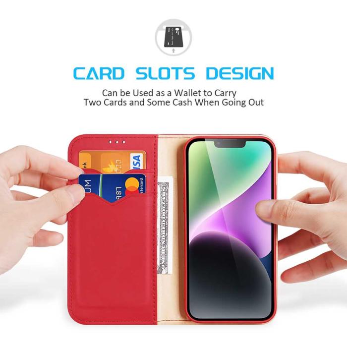 Bild 2, DUX DUCIS iPhone 15 Plus Fodral RFID Läder Röd