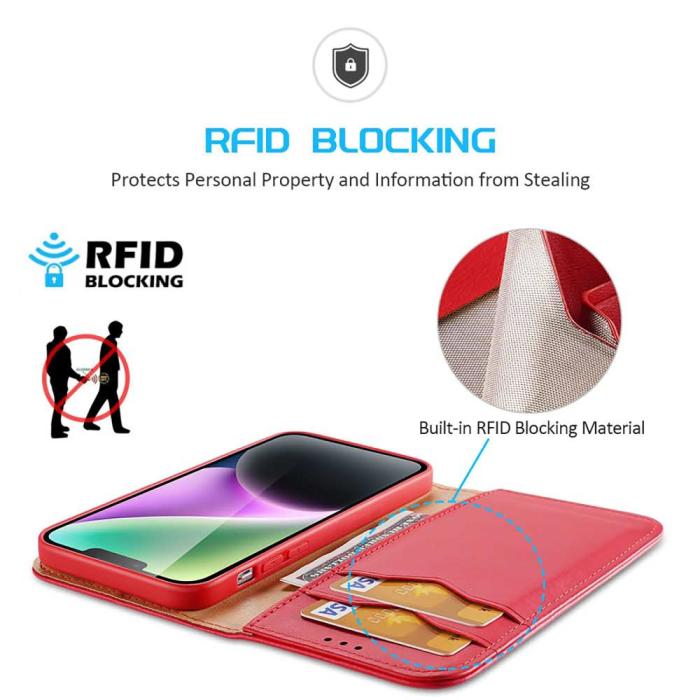 Bild 4, DUX DUCIS iPhone 15 Plus Fodral RFID Läder Röd