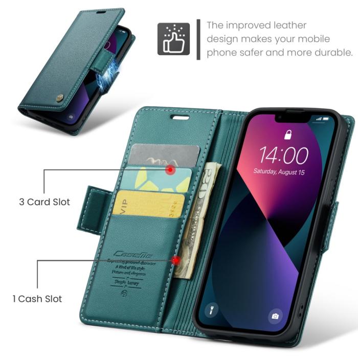 Bild 5, CASEME iPhone 15 Plus Fodral Läder RFID Grön