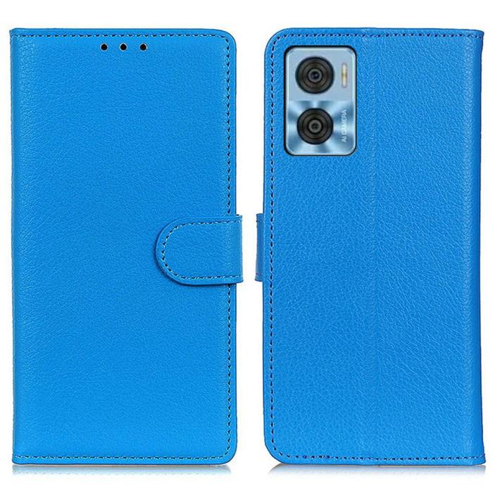 Bild 1, Motorola Moto E22i Fodral Litchi Läder Blå