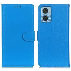 Motorola Moto E22i Fodral Litchi L&auml;der Bl&aring;