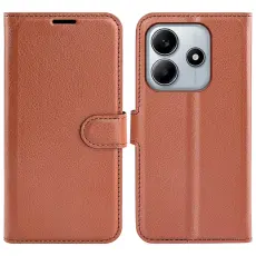 Xiaomi Redmi Note 14 5G Fodral Litchi L&auml;der Brun