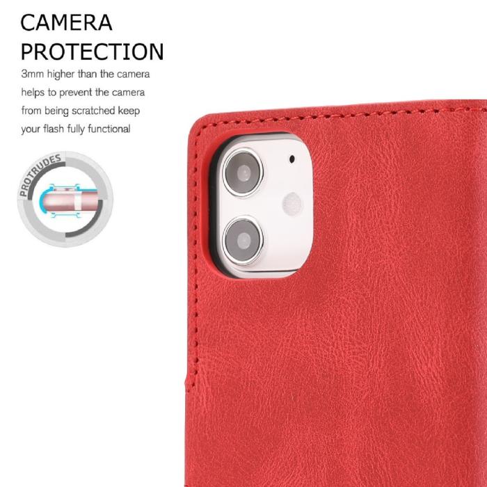 Bild 3, iPhone 12 Mini - Läder Fodral - Röd