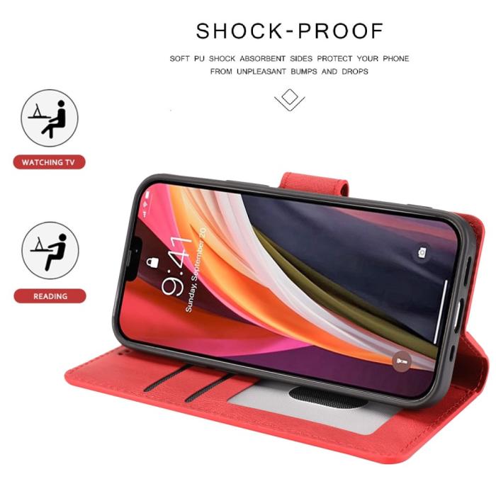 Bild 5, iPhone 12 Mini - Läder Fodral - Röd