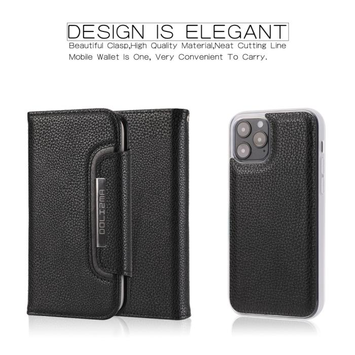 Bild 2, iPhone 12 Mini - 2in1 Litchi Fodral/Magnet Skal - Svart