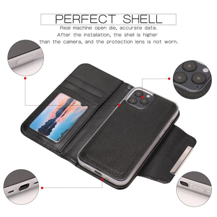 Bild 5, iPhone 12 Mini - 2in1 Litchi Fodral/Magnet Skal - Svart
