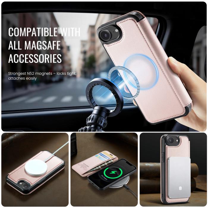 Bild 2, CASEME iPhone 16e/17e Skal RFID Plånbok Roséguld