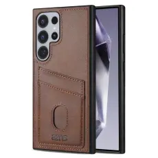 AZNS Samsung Galaxy S25 Ultra Skal Med Kortfack L&auml;der M&ouml;rk Brun