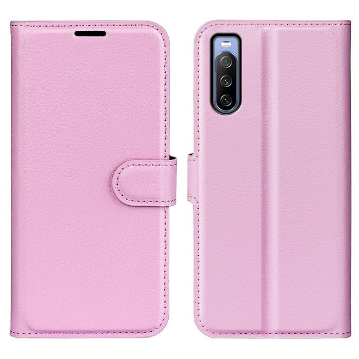 Bild 1, Sony Xperia 10 IV Fodral Litchi Läder Ljus Rosa