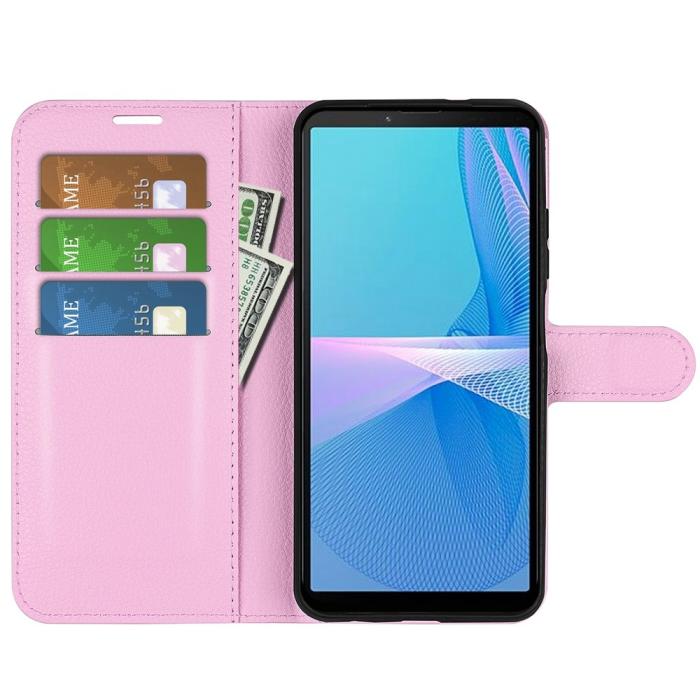 Bild 2, Sony Xperia 10 IV Fodral Litchi Läder Ljus Rosa