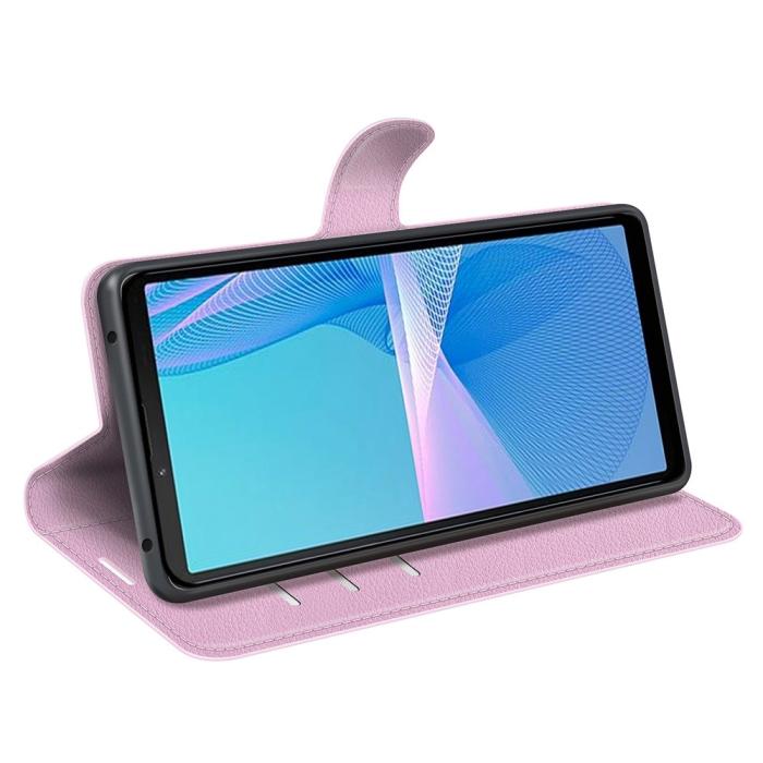 Bild 3, Sony Xperia 10 IV Fodral Litchi Läder Ljus Rosa