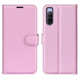 Sony Xperia 10 IV Fodral Litchi Läder Ljus Rosa