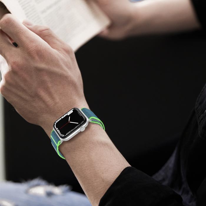 Bild 6, Apple Watch 38/40/41 mm Armband Nylon Trail Loop Blå/Grön
