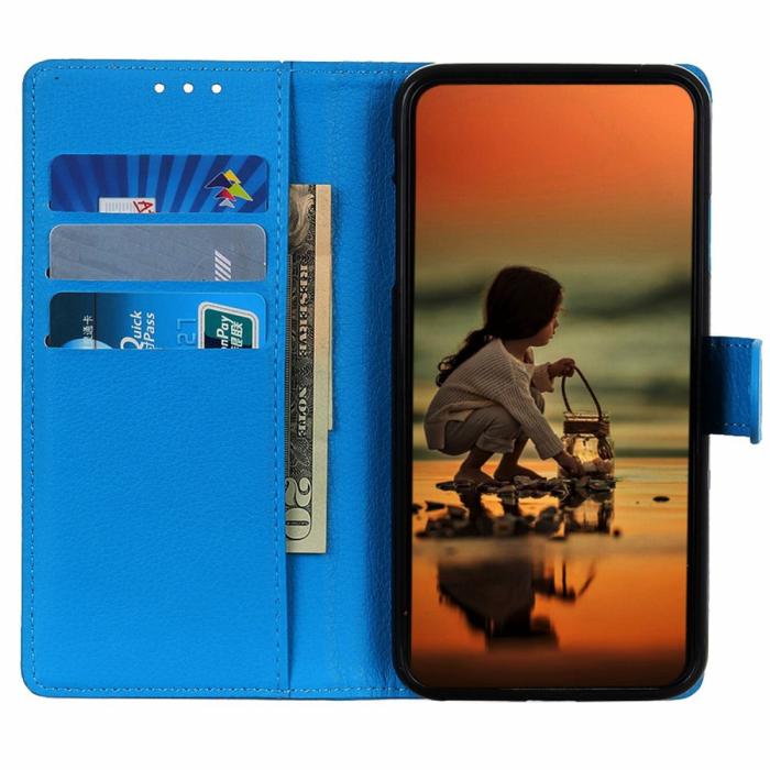 Bild 2, Motorola Moto E22i Fodral Litchi Läder Blå