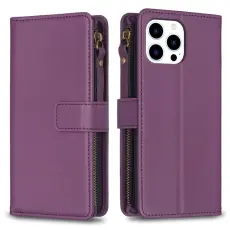 iPhone 15 Pro Fodral 9-Kort Multifunktionell M&ouml;rk Lila
