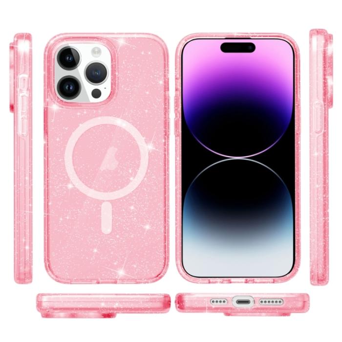 Bild 2, iPhone 15 Pro Skal MagSafe Glitter Hybrid Rosa