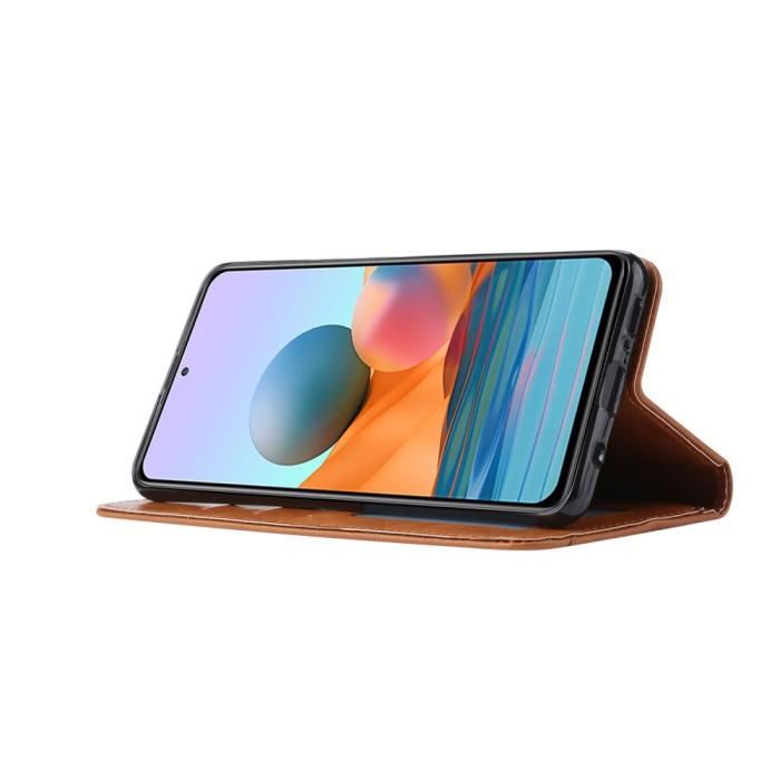 Bild 4, Xiaomi Redmi Note 10 Pro - Läder Flip Fodral - Vinröd