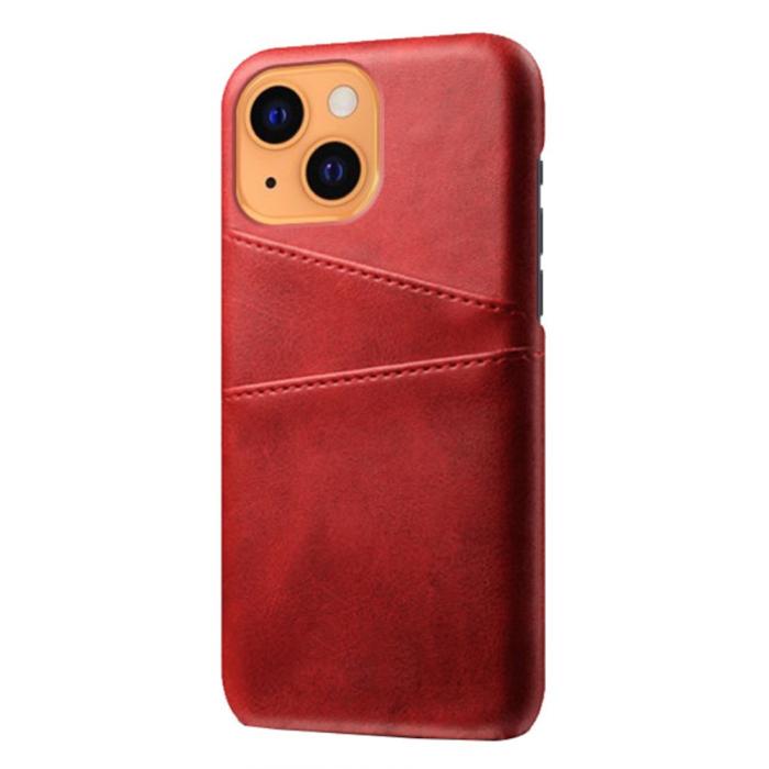 Bild 2, iPhone 13 Mini - KSQ Läder Skal Med Kortfack - Röd