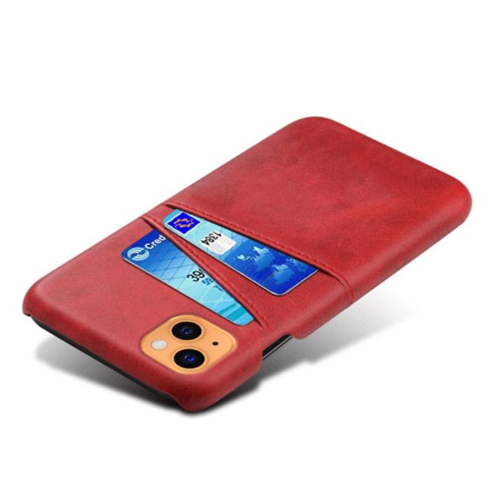 Bild 3, iPhone 13 Mini - KSQ Läder Skal Med Kortfack - Röd