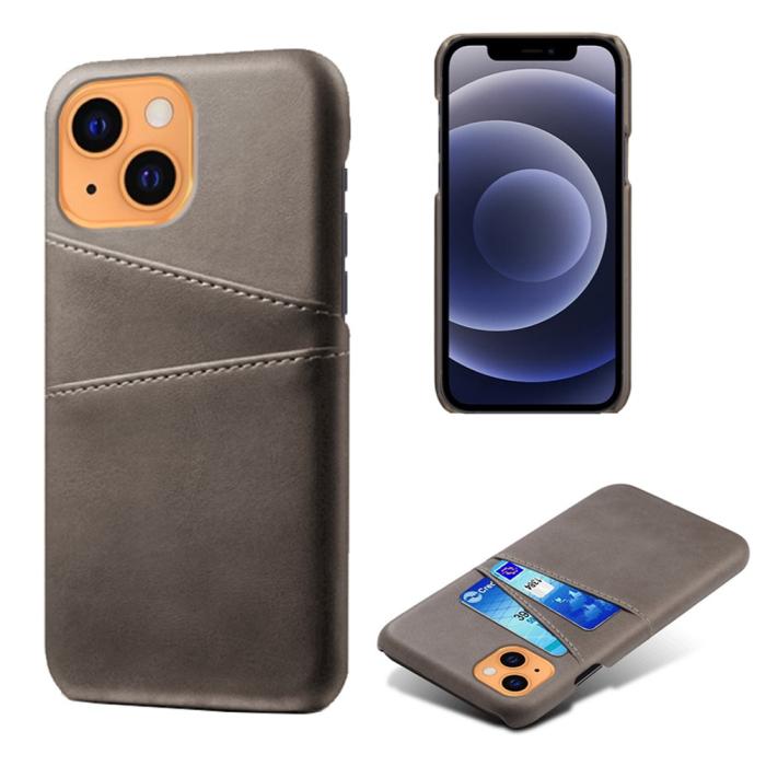 Bild 1, iPhone 13 Mini - KSQ Läder Skal Med Kortfack - Grå