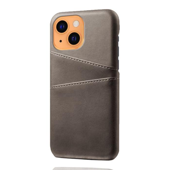 Bild 2, iPhone 13 Mini - KSQ Läder Skal Med Kortfack - Grå