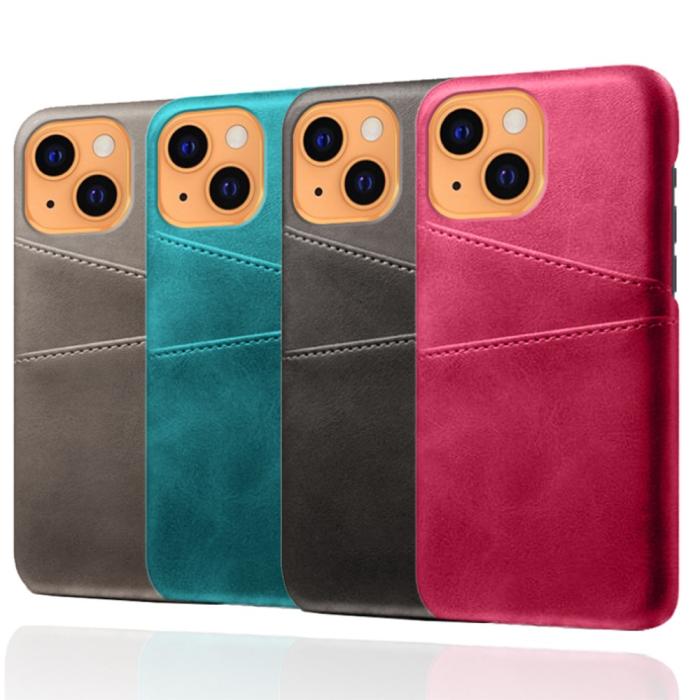 Bild 5, iPhone 13 Mini - KSQ Läder Skal Med Kortfack - Grå