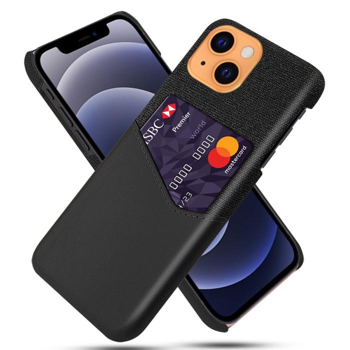 Bild 1, iPhone 13 Mini - KSQ Läder Skal Med Kortfack - Svart