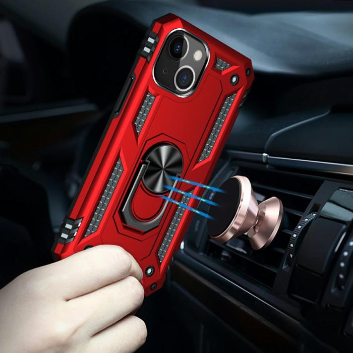 Bild 3, iPhone 13 Mini - Shockproof Hybrid Ring Skal - Röd