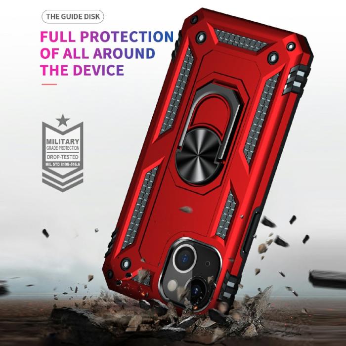 Bild 4, iPhone 13 Mini - Shockproof Hybrid Ring Skal - Röd