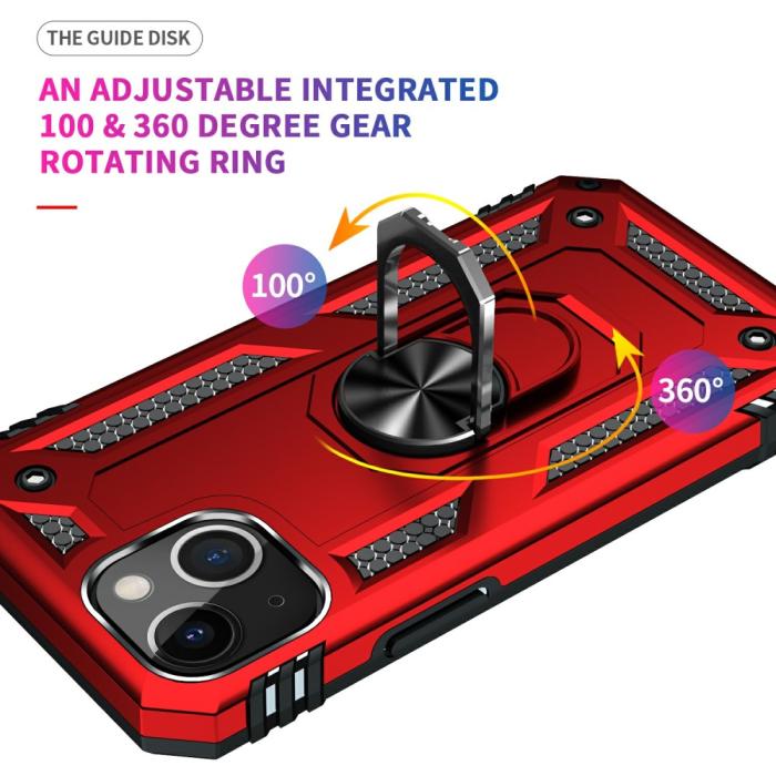 Bild 5, iPhone 13 Mini - Shockproof Hybrid Ring Skal - Röd
