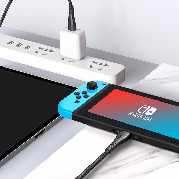 Bild 4, MCDODO Snabbladdare 1.2m USB-C - USB-C Nylon Kabel - Svart